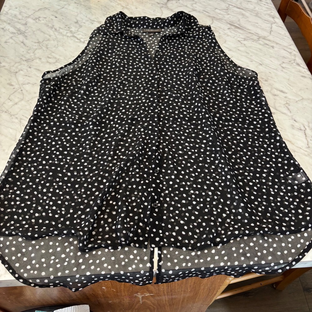 Lane Bryant Black White Polka Dot Sleeveless Button Front Shirt Top Plus Size 18